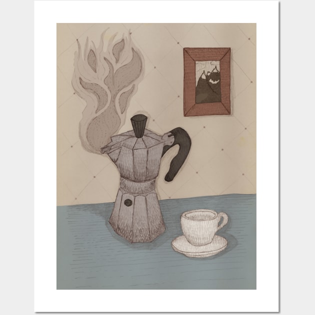 Still life with moka pot and mug for coffee lovers Wall Art by PrintablesPassions